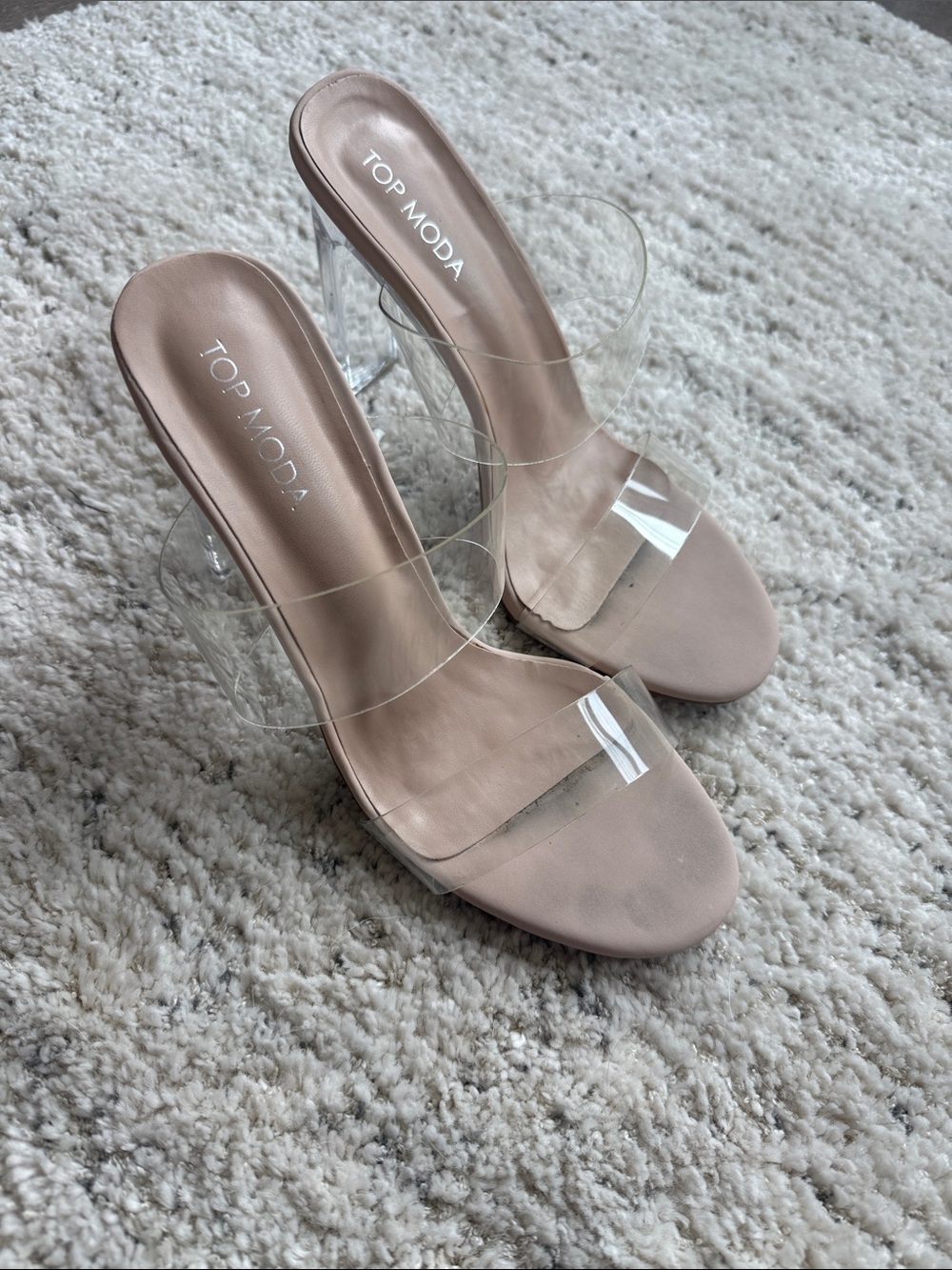 TOP Moda Clear Strap Nude Lucite Heel Sandals - Picture 2 of 4